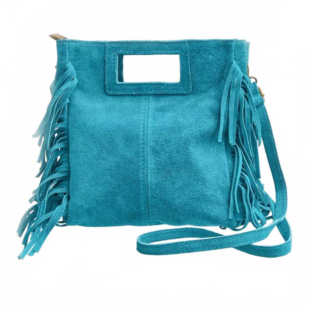 NEW DEBBIE KATZ women's crissy fringed bag in turquoise
